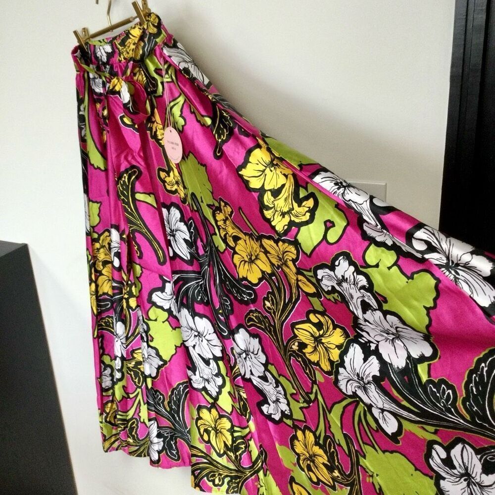 Maxi Floral Skirt in Fuchsia Pink and Lime
